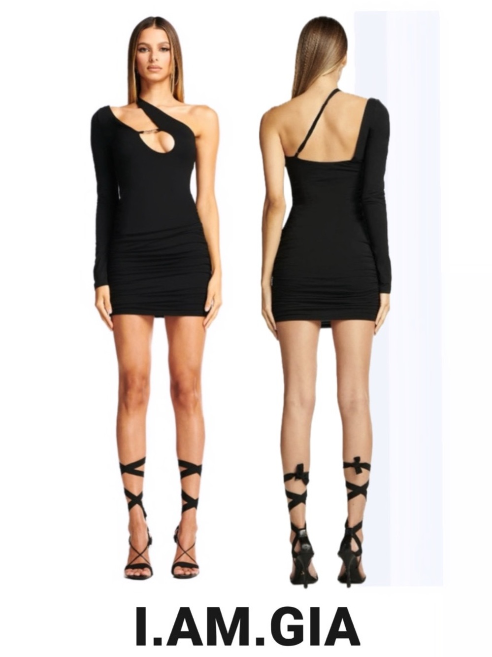 I.AM.GIA Silene One Shoulder Cut Out Ring Detail Bodycon Mini Dress in Black S